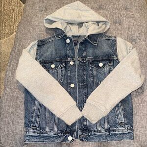 GAP Blue Denim Jacket with Light Gray Hoodie